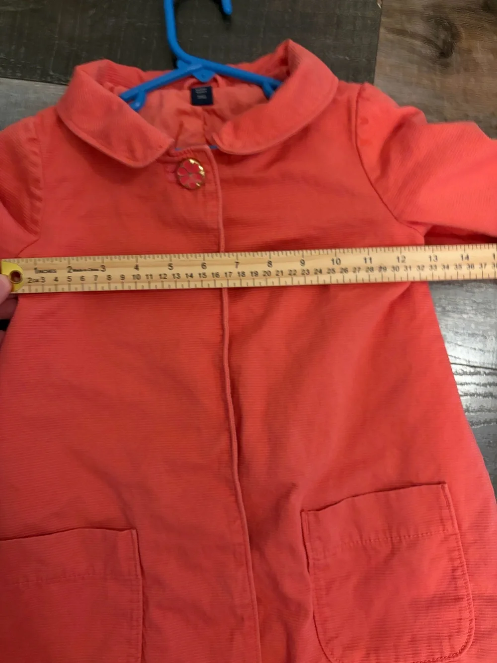 BabyGap Girls Size 5 Coral Corduroy Coat Flower Button Lined Jacket